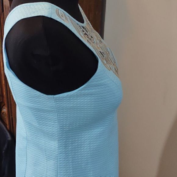 Lilly Pulitzer Gold Metallic Lace Breakwater Blue Jacquard Largo Shift Dres Sz 2 - Picture 10 of 14